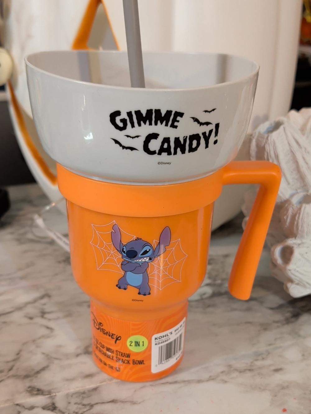 Disney Stitch Halloween Candy Bowl & Orange Snack Cup